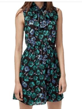 Sunday Best Black Mini Dress with Teal & Blue Floral Bow